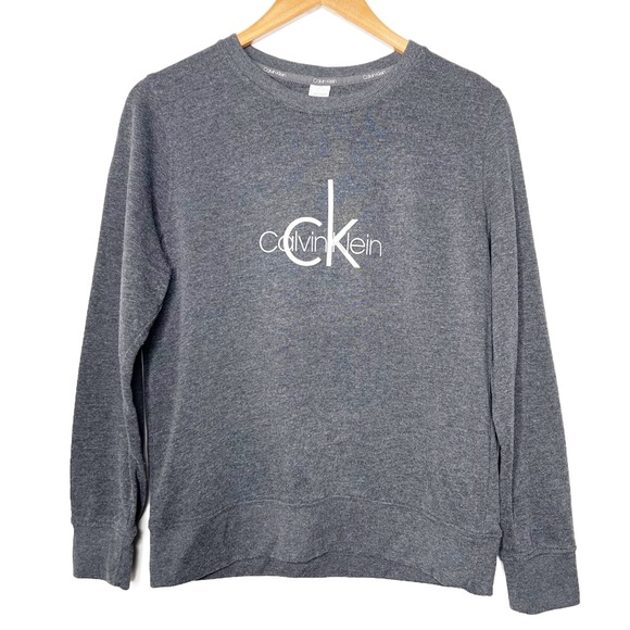 Calvin Klein Women's Charcoal Gray Crewneck Sweatshirt with CK Logo - Picture 1 of 16